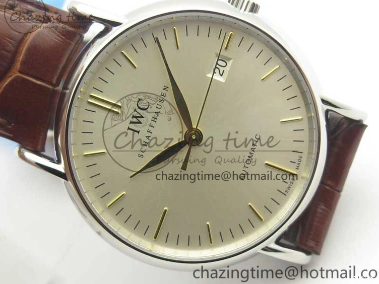 MIROTIME 0305 Portofino Automatic SS TWF 1:1 Best Edition Silver Dial Gold Markers on Brown Leather Strap A Bright 7203
